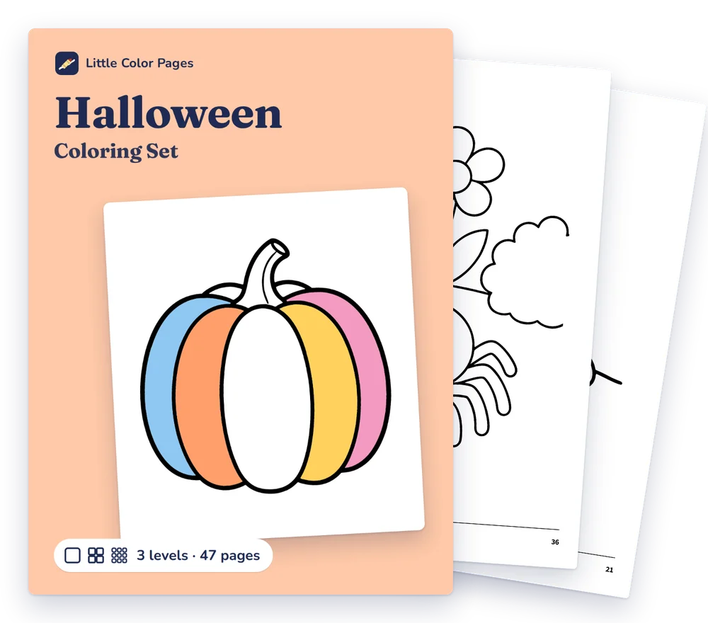 Halloween Coloring Set cover, with two of its real pages behind it