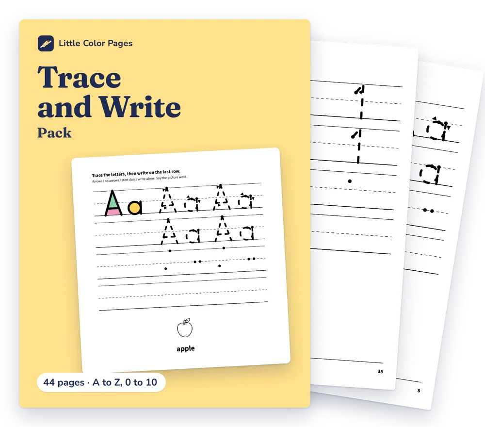 Trace and Write Pack cover, with two of its real pages behind it