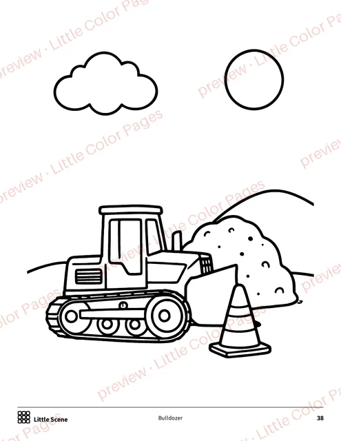 Little Scene coloring page, page 38 of the Big Trucks Coloring Box, shown small with a preview mark