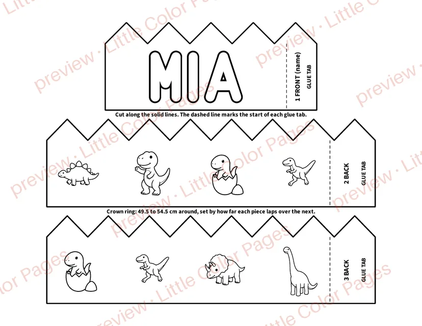 Example cut-out crown, page 3 of the Birthday Name Party Set, shown small with a preview mark