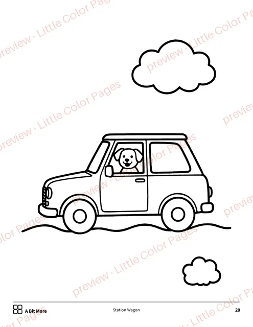 A Bit More coloring page, page 20 of the Cars and Race Cars Coloring Box, shown small with a preview mark