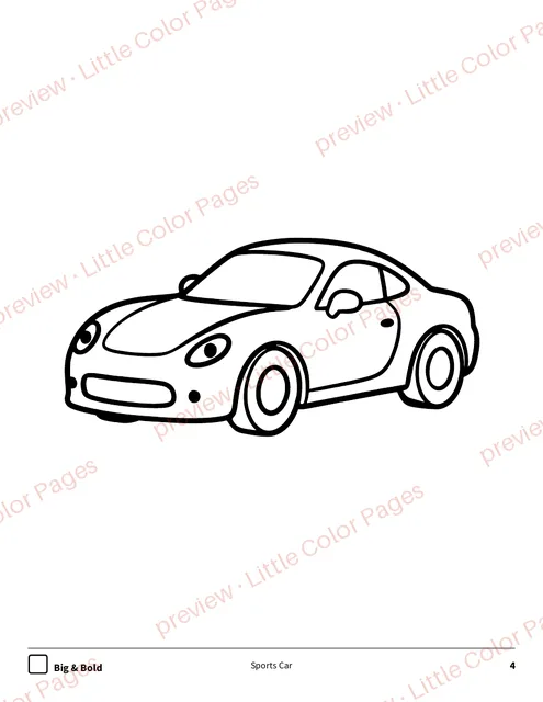 Big & Bold coloring page, page 4 of the Cars and Race Cars Coloring Box, shown small with a preview mark