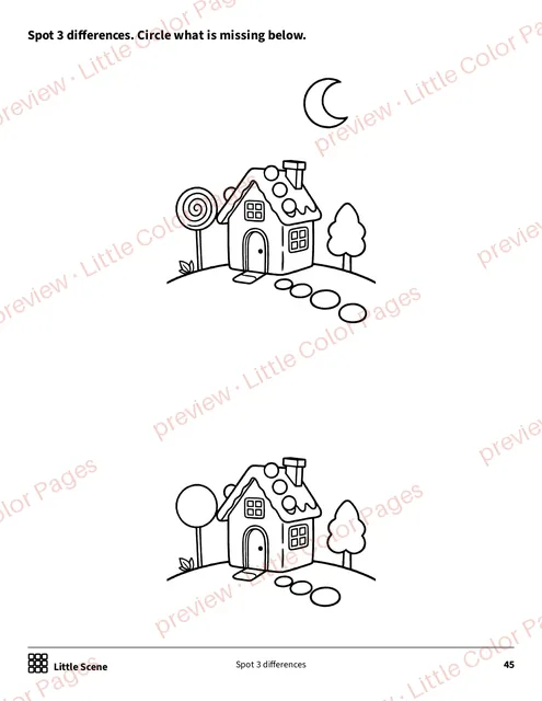 Little Scene: spot 3 differences, page 45 of the Christmas Coloring Set, shown small with a preview mark