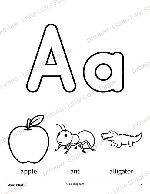 Letter coloring page: Aa, page 2 of the Classroom Alphabet and Numbers Pack, shown small with a preview mark