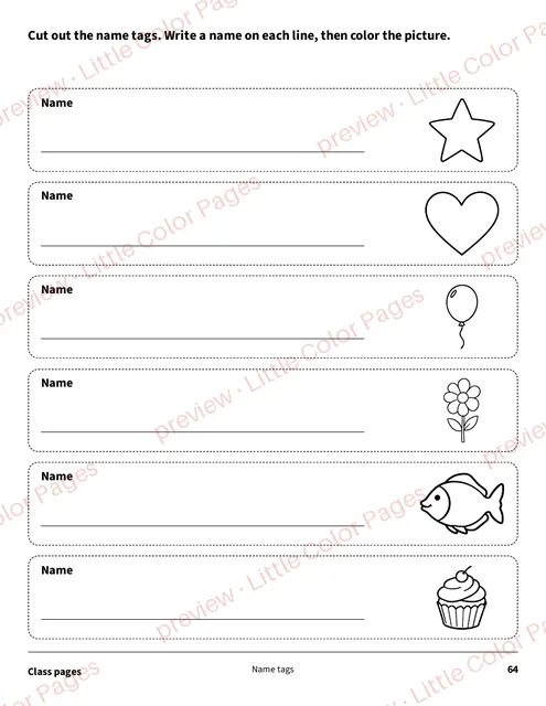 Name tag strips, page 64 of the Classroom Alphabet and Numbers Pack, shown small with a preview mark