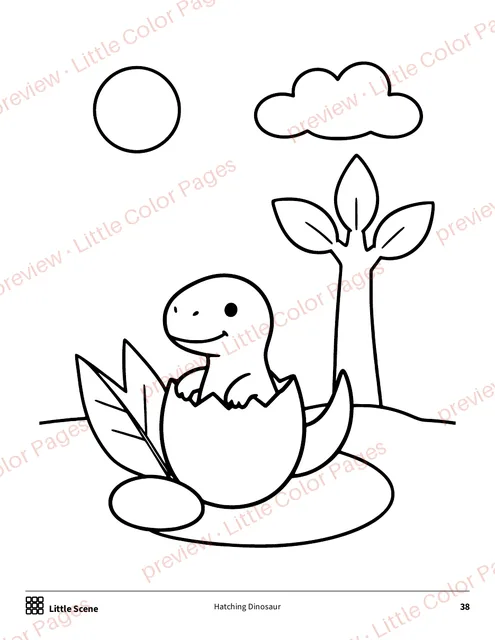 Little Scene coloring page, page 38 of the Dinosaurs Coloring Box, shown small with a preview mark
