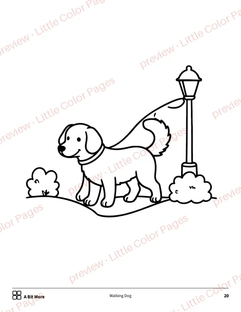 A Bit More coloring page, page 20 of the Dogs and Puppies Coloring Box, shown small with a preview mark