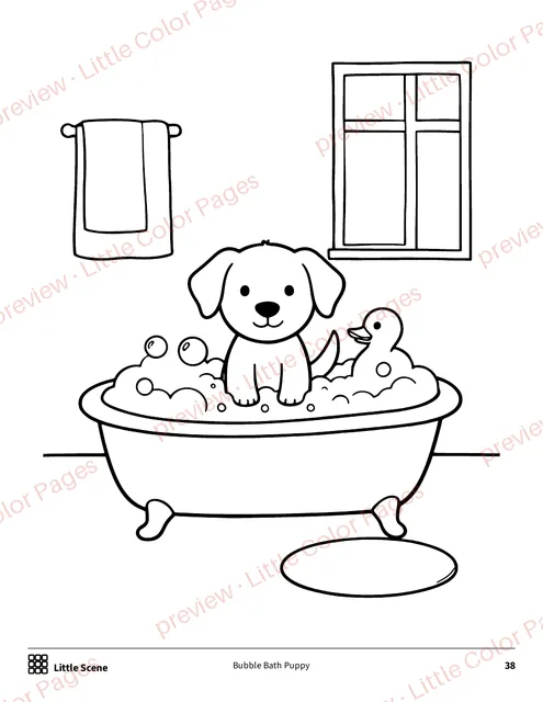 Little Scene coloring page, page 38 of the Dogs and Puppies Coloring Box, shown small with a preview mark
