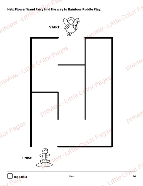 Big & Bold maze, page 14 of the Fairies and Rainbows Coloring Box, shown small with a preview mark