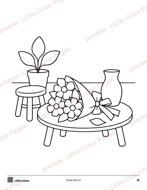 Little Scene coloring page, page 38 of the Flowers and Butterflies Coloring Box, shown small with a preview mark