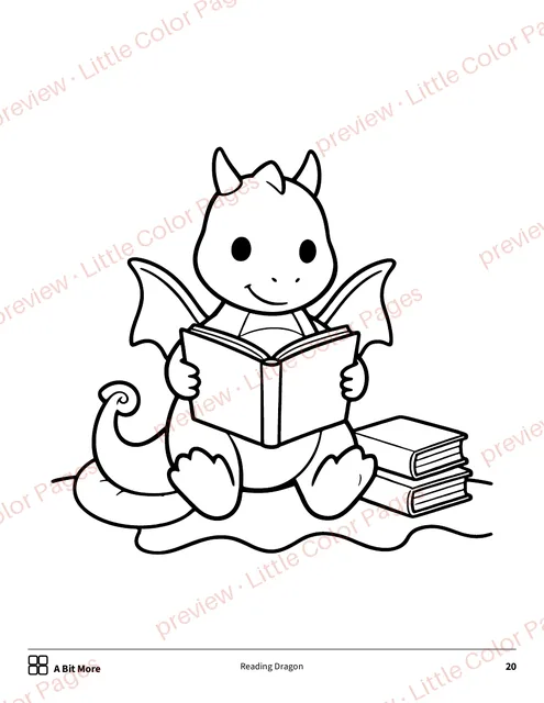 A Bit More coloring page, page 20 of the Friendly Dragons Coloring Box, shown small with a preview mark