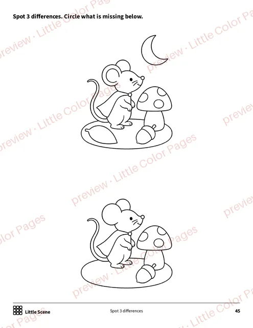 Little Scene: spot 3 differences, page 45 of the Halloween Coloring Set, shown small with a preview mark