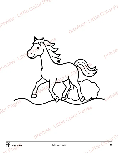 A Bit More coloring page, page 20 of the Horses and Ponies Coloring Box, shown small with a preview mark
