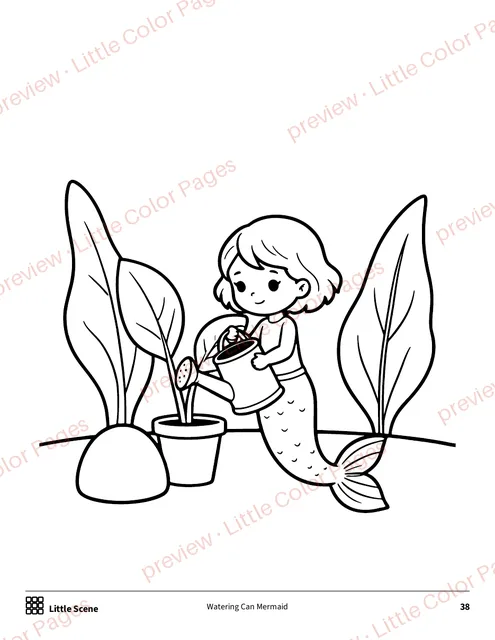 Little Scene coloring page, page 38 of the Mermaids Coloring Box, shown small with a preview mark