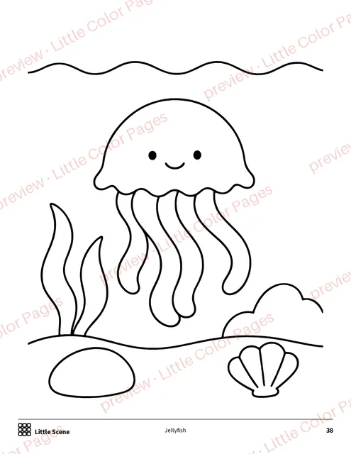 Little Scene coloring page, page 38 of the Ocean Animals Coloring Box, shown small with a preview mark