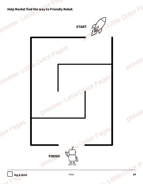 Big & Bold maze, page 14 of the Outer Space Coloring Box, shown small with a preview mark