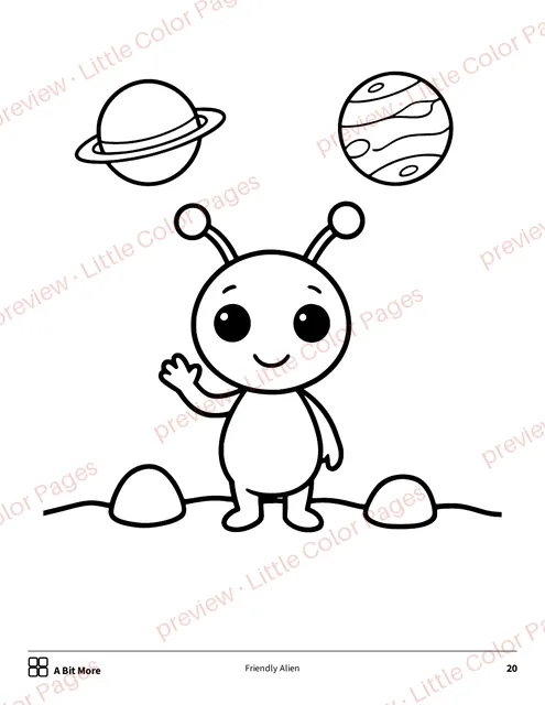 A Bit More coloring page, page 20 of the Outer Space Coloring Box, shown small with a preview mark