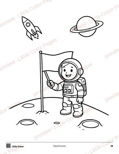 Little Scene coloring page, page 38 of the Outer Space Coloring Box, shown small with a preview mark