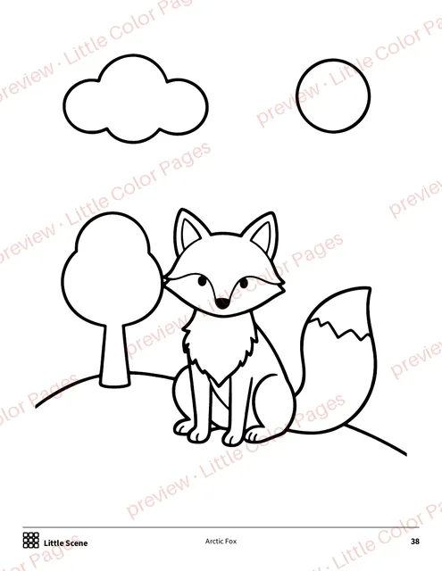 Little Scene coloring page, page 38 of the Penguins and Polar Animals Coloring Box, shown small with a preview mark