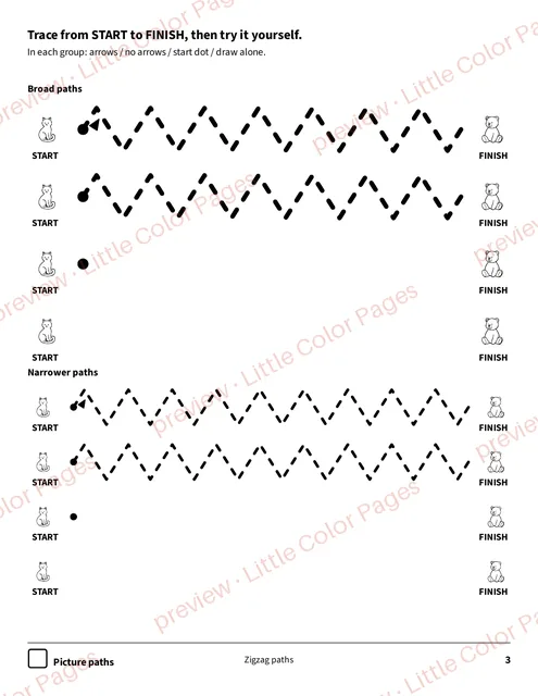 Pre-writing paths, page 3 of the Trace and Write Pack, shown small with a preview mark