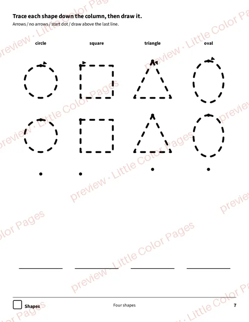 Shapes, page 7 of the Trace and Write Pack, shown small with a preview mark