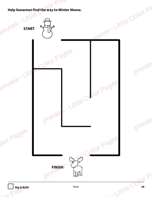 Big & Bold maze, page 14 of the Winter and Snow Coloring Set, shown small with a preview mark