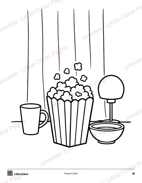 Little Scene coloring page, page 38 of the Yummy Food and Treats Coloring Box, shown small with a preview mark